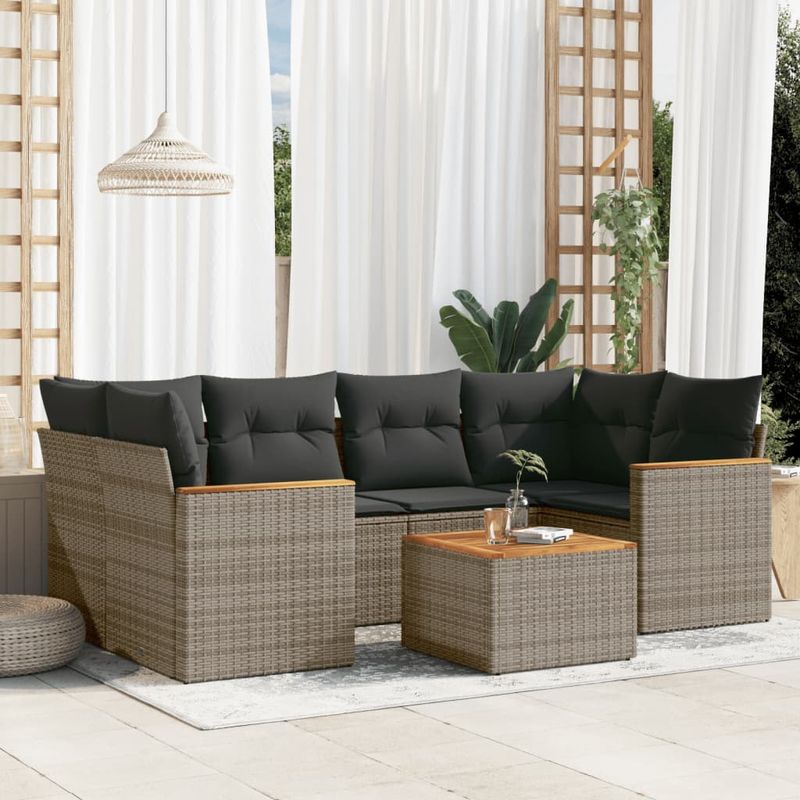Casa si Gradina - Gradina si terasa - Mobilier exterior - Seturi mobila gradina - Set canapele de gradina, 7 piese, cu perne, gri, poliratan - Infinity.ro