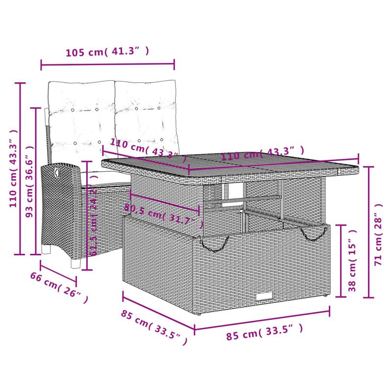 Casa si Gradina - Gradina si terasa - Mobilier exterior - Seturi mobila gradina - Set mobilier de gradina cu perne, 2 piese, negru, poliratan - Infinity.ro