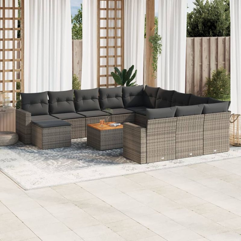 Casa si Gradina - Gradina si terasa - Mobilier exterior - Seturi mobila gradina - Set mobilier de gradina cu perne, 13 piese, gri, poliratan - Infinity.ro