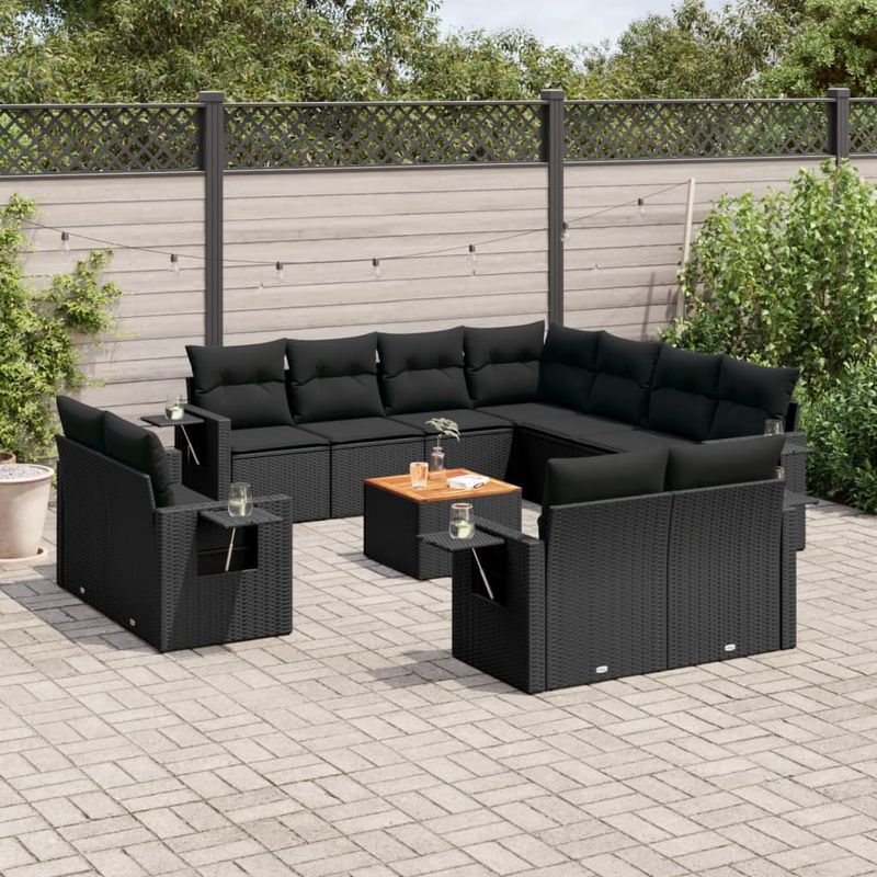 Casa si Gradina - Gradina si terasa - Mobilier exterior - Canapele si fotolii gradina - Set canapele de gradina, 12 piese, cu perne, negru, poliratan - Infinity.ro