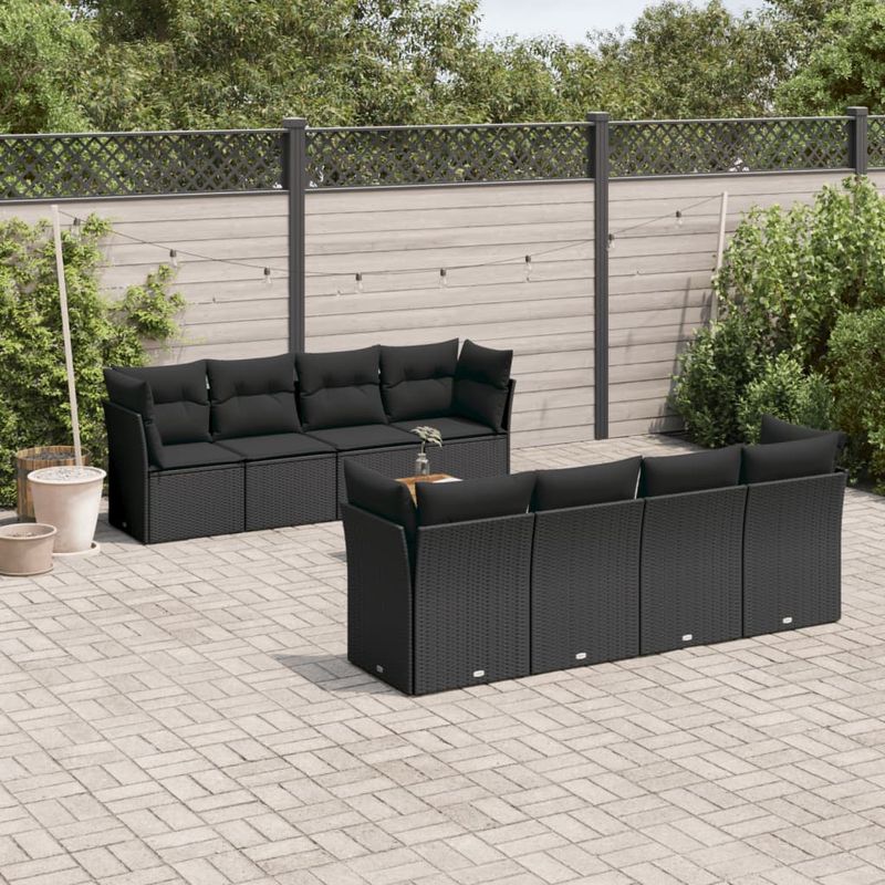 Casa si Gradina - Gradina si terasa - Mobilier exterior - Seturi mobila gradina - Set mobilier de gradina cu perne, 9 piese, negru, poliratan - Infinity.ro