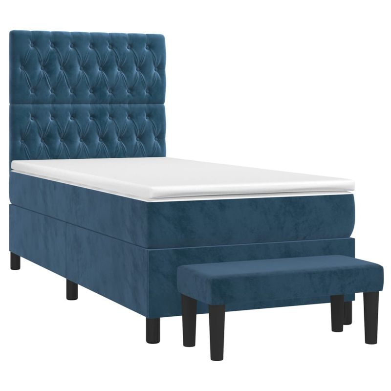 Casa si Gradina - Mobilier - Paturi si accesorii - Paturi - Pat box spring cu saltea, albastru inchis, 90x200 cm, catifea - Infinity.ro
