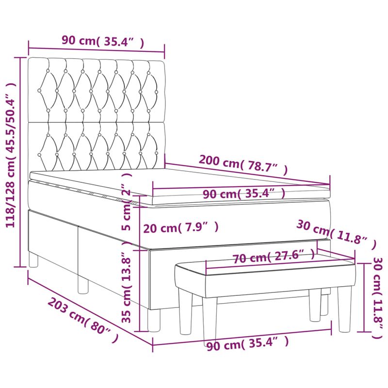 Casa si Gradina - Mobilier - Paturi si accesorii - Paturi - Pat box spring cu saltea, albastru inchis, 90x200 cm, catifea - Infinity.ro