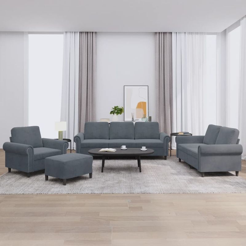 Casa si Gradina - Mobilier - Seturi de mobilier - Seturi living - Set de canapele cu perne, 4 piese, gri inchis, catifea - Infinity.ro