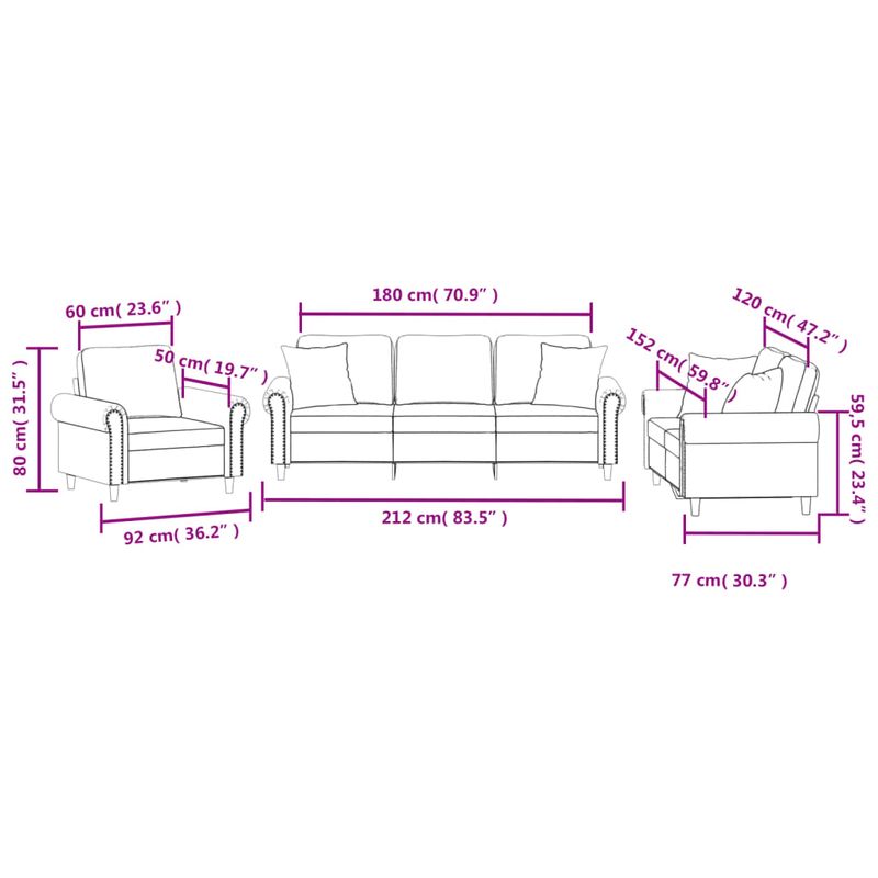 Casa si Gradina - Mobilier - Seturi de mobilier - Seturi living - Set de canapele cu perne, 3 piese, negru, catifea - Infinity.ro