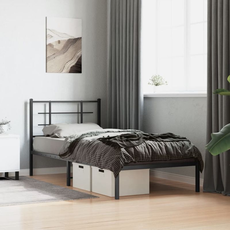 Casa si Gradina - Mobilier - Paturi si accesorii - Paturi - Cadru pat metalic cu tablie, negru, 90x200 cm - Infinity.ro