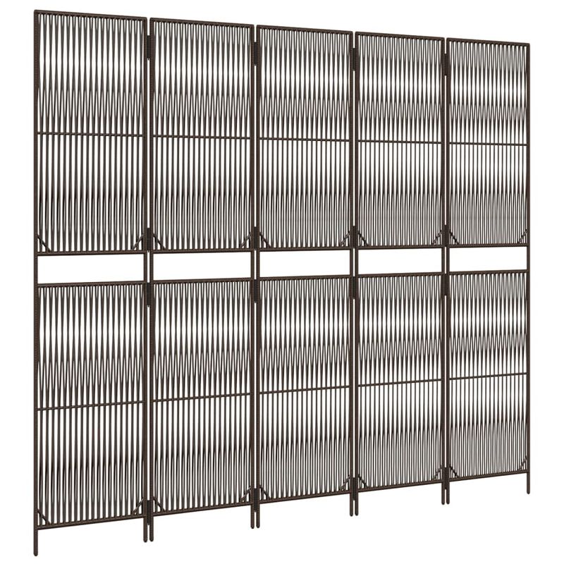 Casa si Gradina - Decoratiuni - Pereti despartitori si paravane - Separator de camera cu 5 panouri, maro, poliratan, model țesătură cu linii, mărime 245x200 cm - Infinity.ro