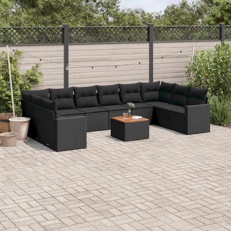 Casa si Gradina - Gradina si terasa - Mobilier exterior - Canapele si fotolii gradina - Set canapele de gradina cu perne, 11 piese, negru, poliratan - Infinity.ro