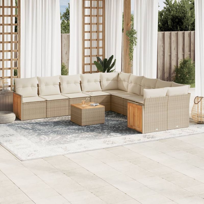 Casa si Gradina - Gradina si terasa - Mobilier exterior - Seturi mobila gradina - Set canapele de gradina cu perne, 11 piese, bej, poliratan - Infinity.ro