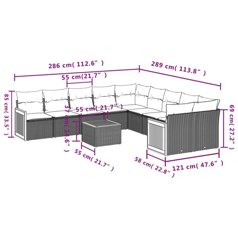 Casa si Gradina - Gradina si terasa - Mobilier exterior - Seturi mobila gradina - Set canapele de gradina cu perne, 11 piese, bej, poliratan - Infinity.ro
