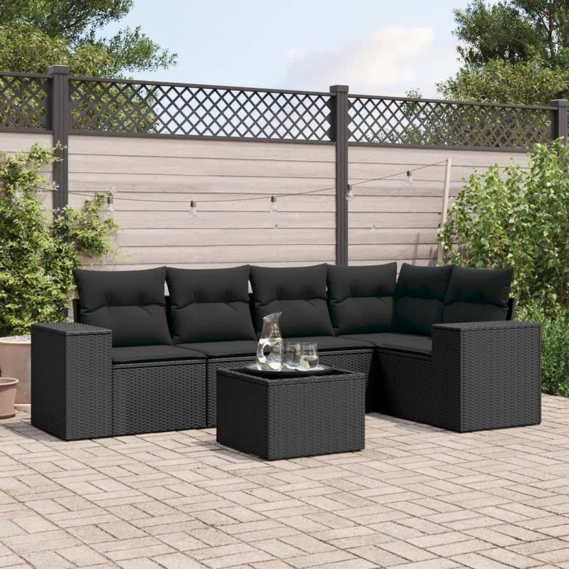 Casa si Gradina - Gradina si terasa - Mobilier exterior - Canapele si fotolii gradina - Set mobilier de gradina cu perne, 6 piese, negru, poliratan - Infinity.ro