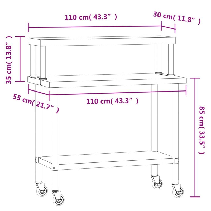 Casa si Gradina - Mobilier - Comode si corpuri - Corpuri bucatarie - Masa bucatarie cu raft superior, 110x55x120 cm, otel inoxidabil - Infinity.ro