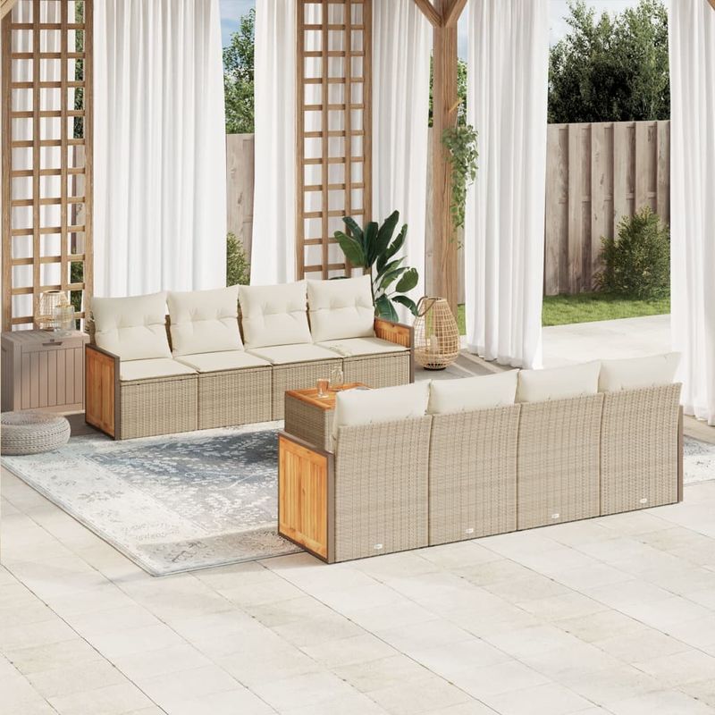 Casa si Gradina - Gradina si terasa - Mobilier exterior - Seturi mobila gradina - Set canapele de gradina, 9 piese, cu perne, bej, poliratan - Infinity.ro