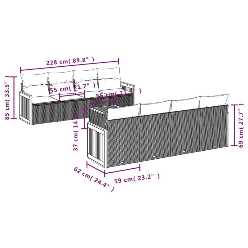 Casa si Gradina - Gradina si terasa - Mobilier exterior - Seturi mobila gradina - Set canapele de gradina, 9 piese, cu perne, bej, poliratan - Infinity.ro