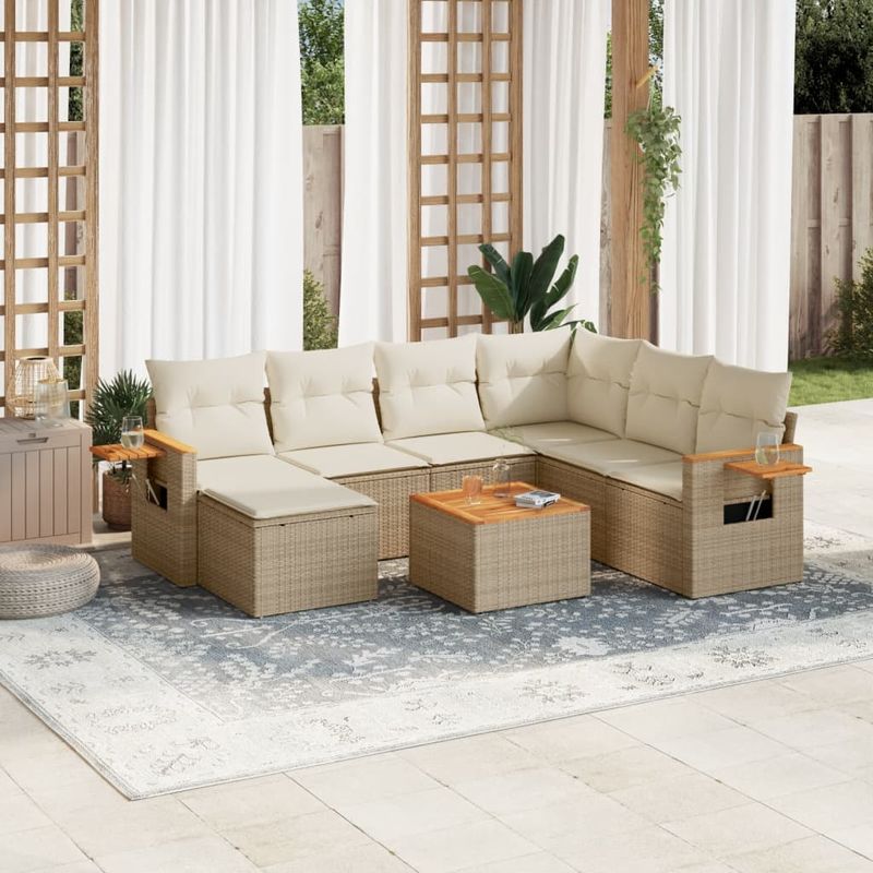 Casa si Gradina - Gradina si terasa - Mobilier exterior - Seturi mobila gradina - Set canapele de gradina, 8 piese, cu perne, bej, poliratan - Infinity.ro
