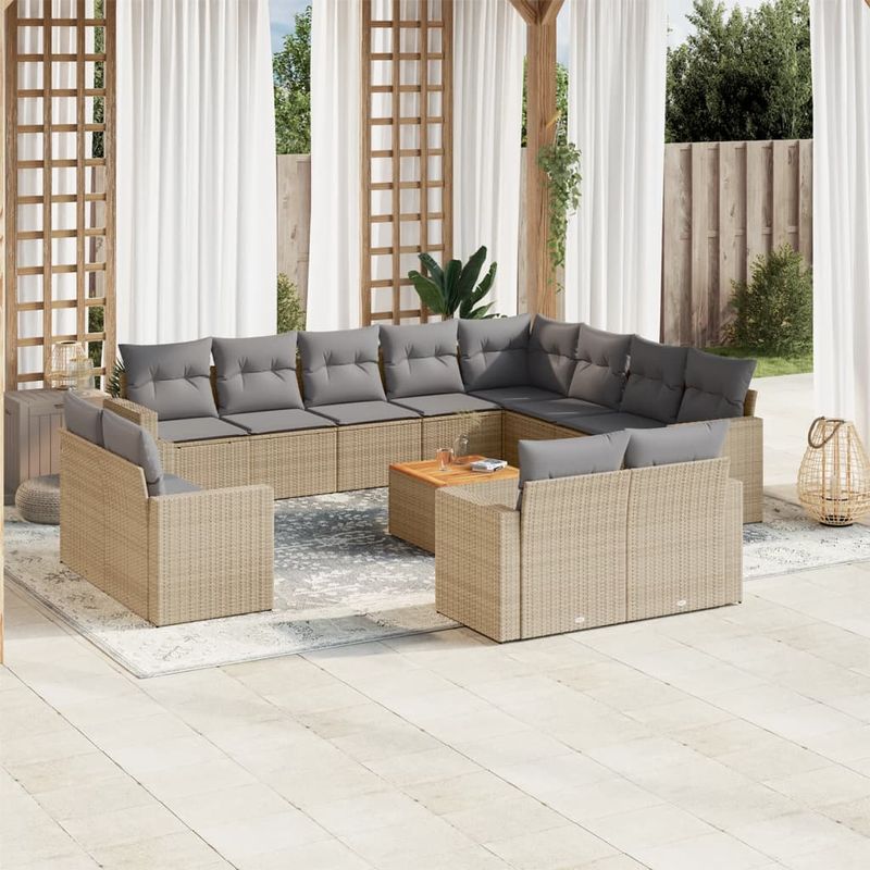 Casa si Gradina - Gradina si terasa - Mobilier exterior - Seturi mobila gradina - Set canapele de gradina, 13 piese, cu perne, bej, poliratan - Infinity.ro