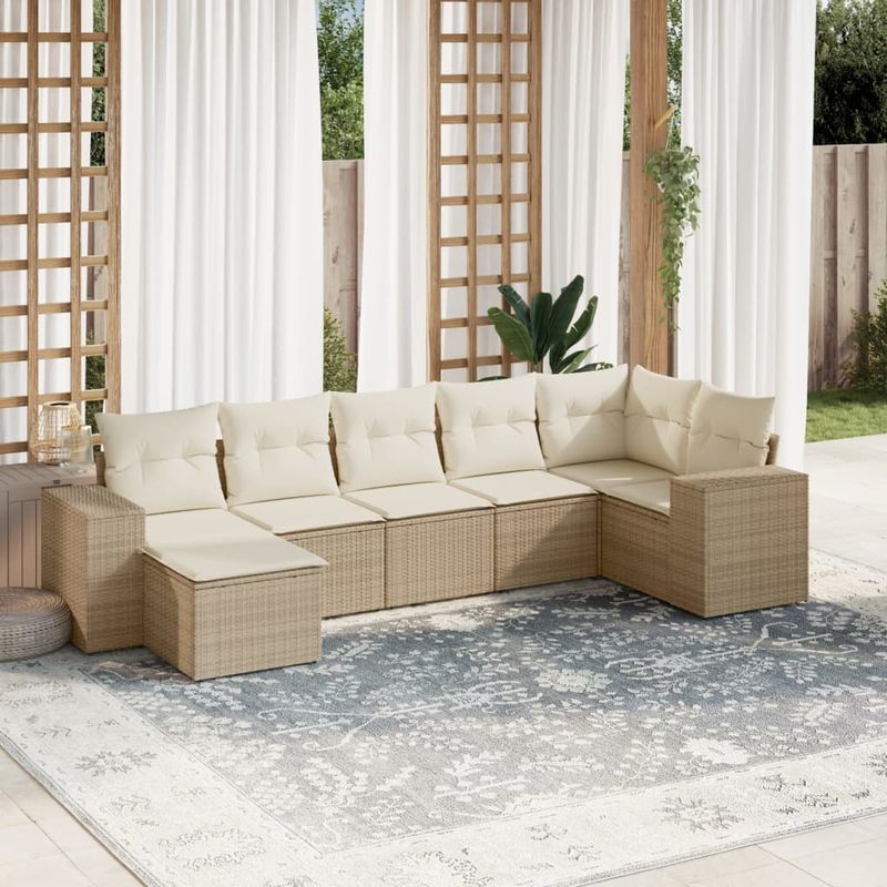 Casa si Gradina - Gradina si terasa - Mobilier exterior - Seturi mobila gradina - Set canapele de gradina, 7 piese, cu perne, bej, poliratan - Infinity.ro