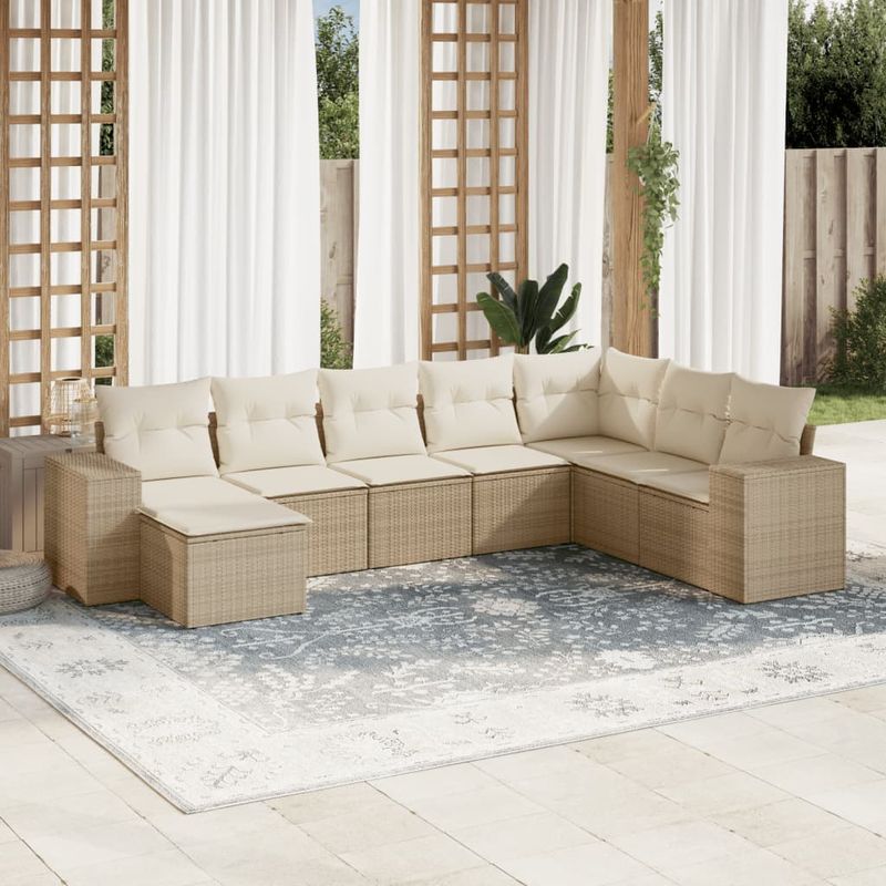 Casa si Gradina - Gradina si terasa - Mobilier exterior - Seturi mobila gradina - Set canapele de gradina, 8 piese, cu perne, bej, poliratan - Infinity.ro