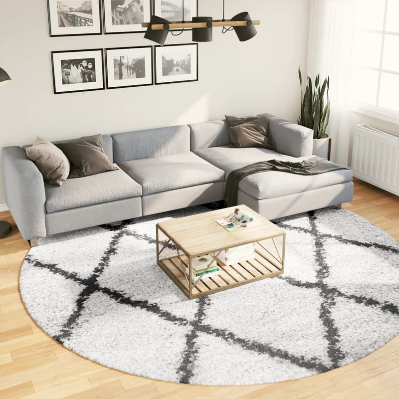 Casa si Gradina - Textile si covoare - Covoare - Covoare casa - Covor pufos modern, fir lung, crem si negru, Ø 280 cm - Infinity.ro