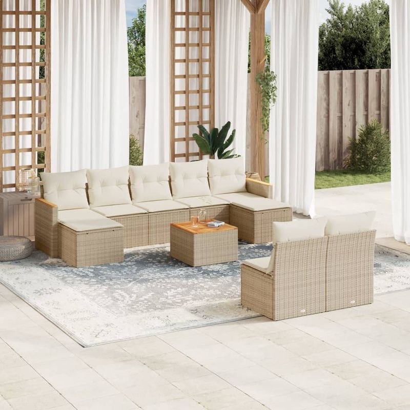 Casa si Gradina - Gradina si terasa - Mobilier exterior - Seturi mobila gradina - Set canapele de gradina cu perne, 10 piese, bej, poliratan - Infinity.ro