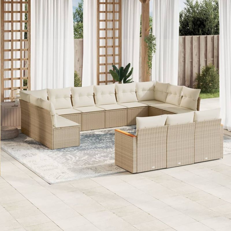 Casa si Gradina - Gradina si terasa - Mobilier exterior - Seturi mobila gradina - Set canapele de gradina, 13 piese, cu perne, bej, poliratan - Infinity.ro