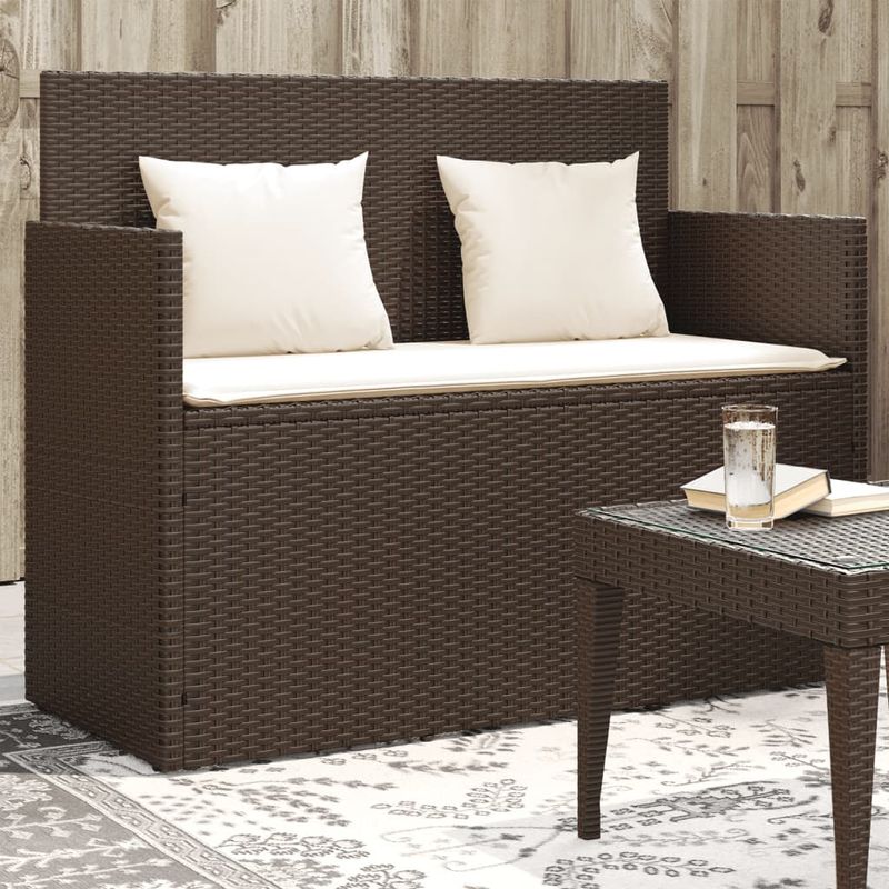Casa si Gradina - Gradina si terasa - Mobilier exterior - Bancute de gradina - Banca de gradina cu perna, maro, poliratan - Infinity.ro