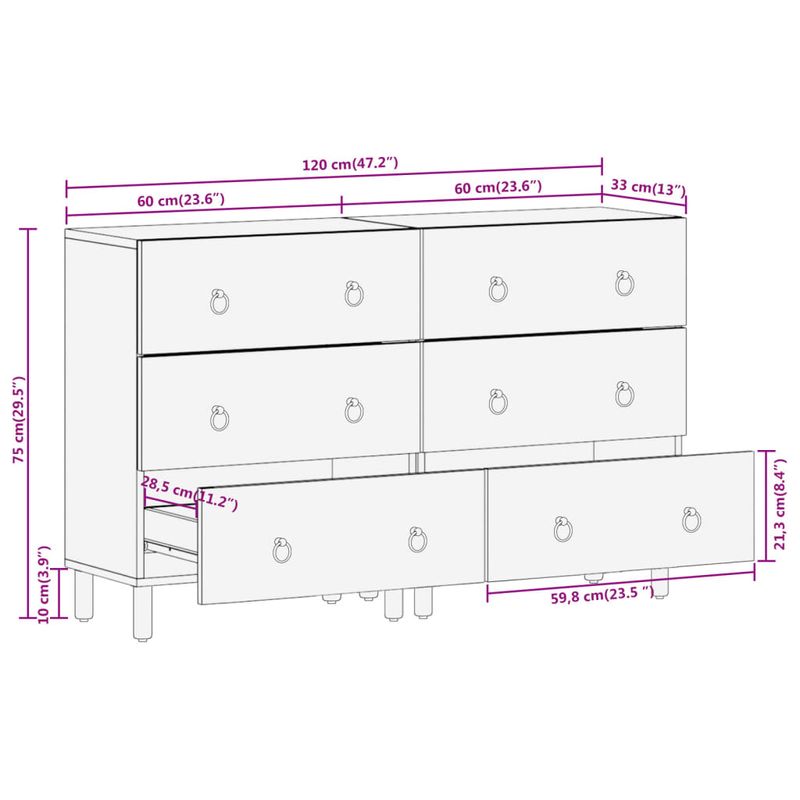Casa si Gradina - Mobilier - Comode si corpuri - Comode - Dulapuri laterale, 2 buc., 60x33x75 cm, lemn masiv de mango - Infinity.ro