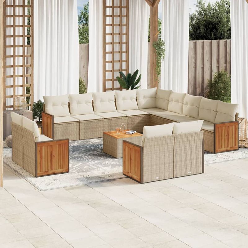 Casa si Gradina - Gradina si terasa - Mobilier exterior - Seturi mobila gradina - Set canapele de gradina, 14 piese, cu perne, bej, poliratan - Infinity.ro