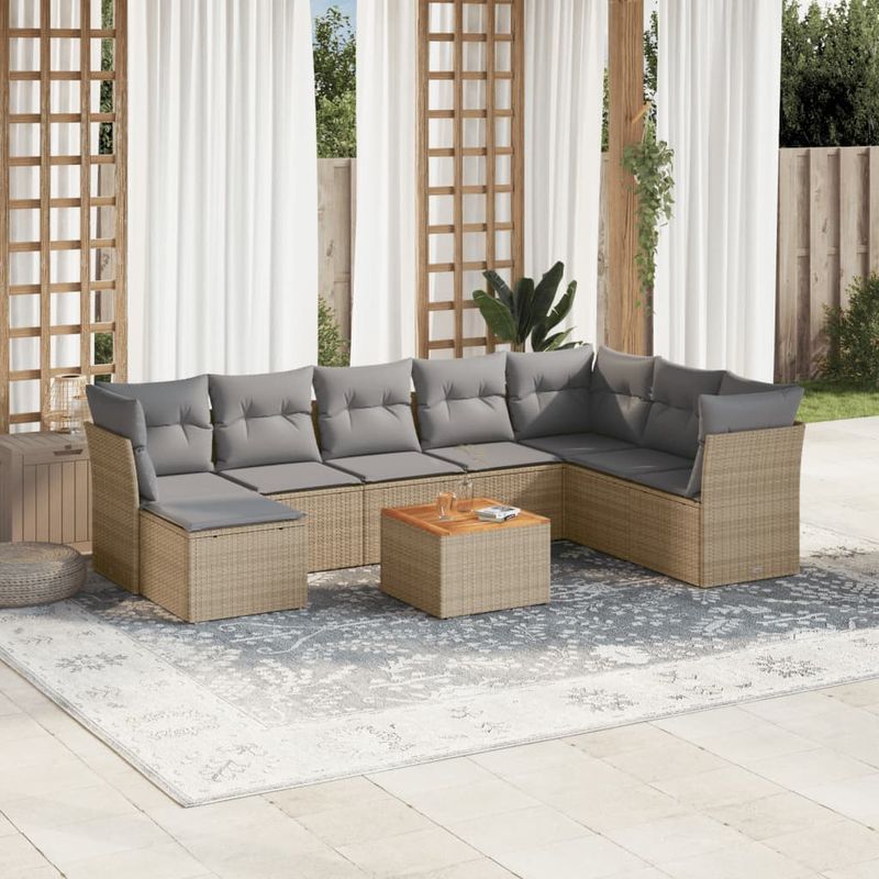 Casa si Gradina - Gradina si terasa - Mobilier exterior - Seturi mobila gradina - Set canapele de gradina, 9 piese, cu perne, bej, poliratan - Infinity.ro