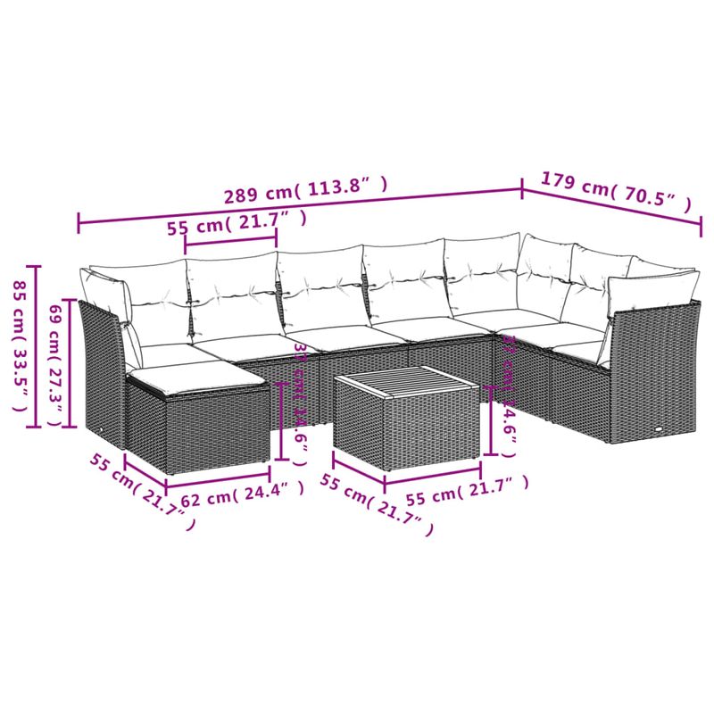 Casa si Gradina - Gradina si terasa - Mobilier exterior - Seturi mobila gradina - Set canapele de gradina, 9 piese, cu perne, bej, poliratan - Infinity.ro