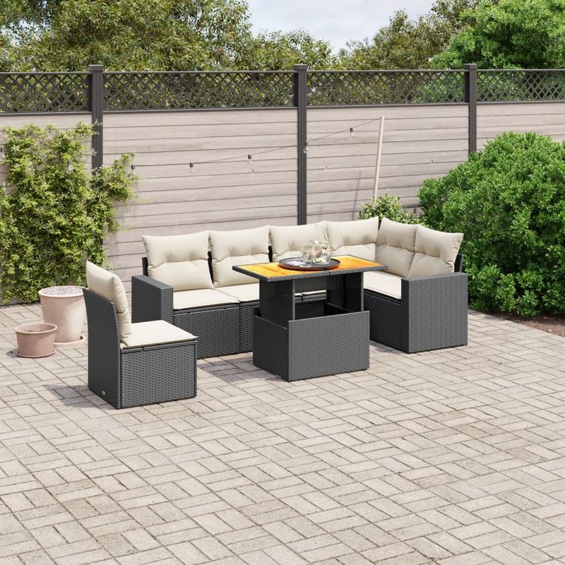 Casa si Gradina - Gradina si terasa - Mobilier exterior - Seturi mobila gradina - Set canapele de gradina cu perne, 7 piese, negru, poliratan - Infinity.ro