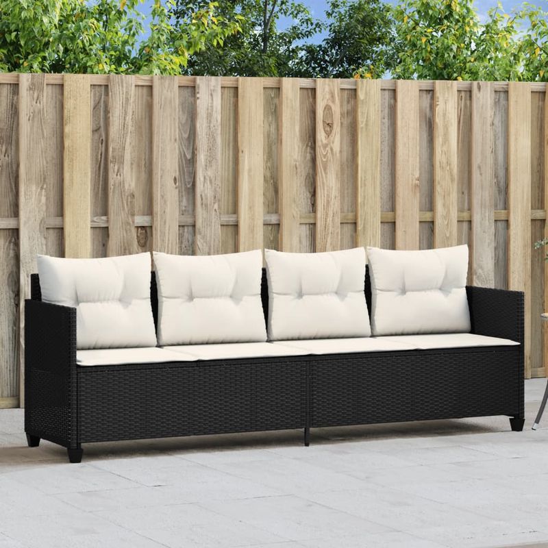 Casa si Gradina - Gradina si terasa - Mobilier exterior - Scaune si sezlonguri gradina - Sezlong cu perne, negru, poliratan - Infinity.ro