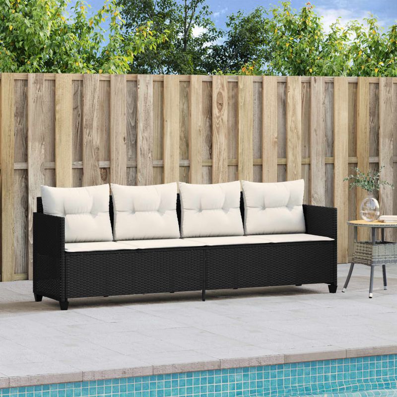 Casa si Gradina - Gradina si terasa - Mobilier exterior - Scaune si sezlonguri gradina - Sezlong cu perne, negru, poliratan - Infinity.ro