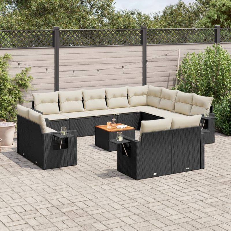 Casa si Gradina - Gradina si terasa - Mobilier exterior - Canapele si fotolii gradina - Set mobilier de gradina cu perne, 13 piese, negru, poliratan - Infinity.ro