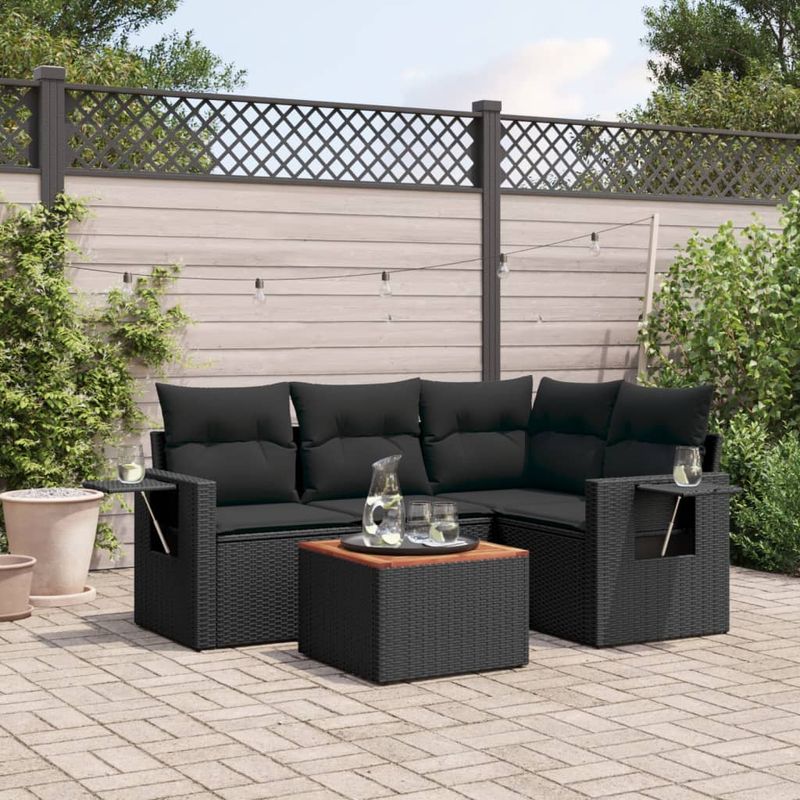 Casa si Gradina - Gradina si terasa - Mobilier exterior - Canapele si fotolii gradina - Set mobilier de gradina cu perne, 5 piese, negru, poliratan - Infinity.ro