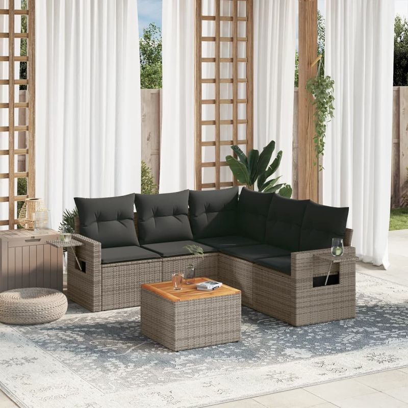 Casa si Gradina - Gradina si terasa - Mobilier exterior - Canapele si fotolii gradina - Set mobilier gradina cu perne, 6 piese, gri, poliratan - Infinity.ro