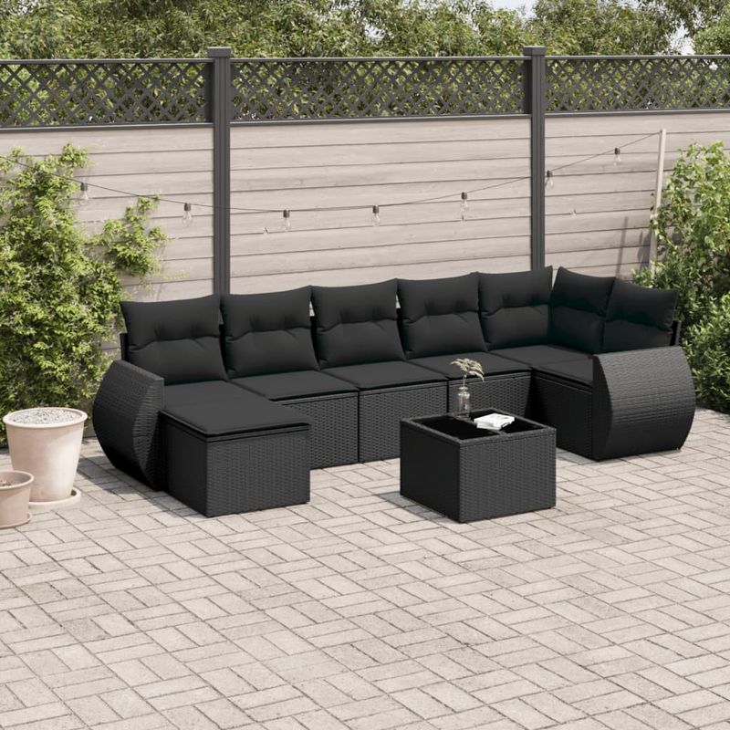 Casa si Gradina - Gradina si terasa - Mobilier exterior - Canapele si fotolii gradina - Set mobilier de gradina cu perne, 8 piese, negru, poliratan - Infinity.ro