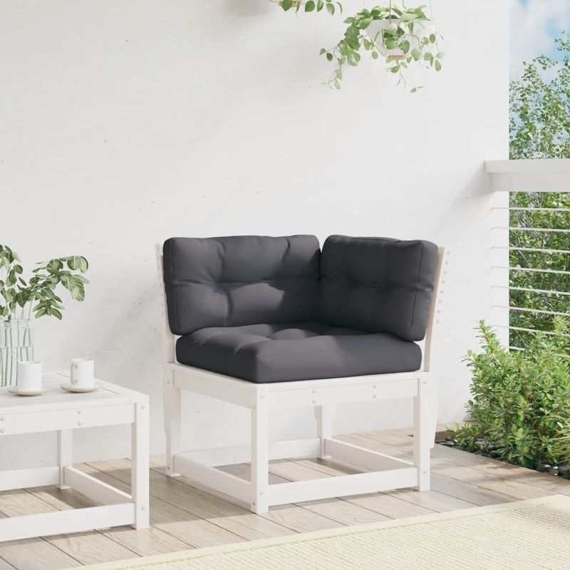 Casa si Gradina - Gradina si terasa - Mobilier exterior - Canapele si fotolii gradina - Canapea coltar de gradina cu perne, alb, 73x73x78 cm lemn pin - Infinity.ro