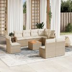 Casa si Gradina - Gradina si terasa - Mobilier exterior - Seturi mobila gradina - Set canapele de gradina, 9 piese, cu perne, bej, poliratan - Infinity.ro