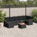 Casa si Gradina - Gradina si terasa - Mobilier exterior - Seturi mobila gradina - Set mobilier de gradina cu perne, 8 piese, negru, poliratan - Infinity.ro