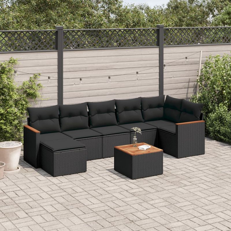 Casa si Gradina - Gradina si terasa - Mobilier exterior - Seturi mobila gradina - Set mobilier de gradina cu perne, 8 piese, negru, poliratan - Infinity.ro