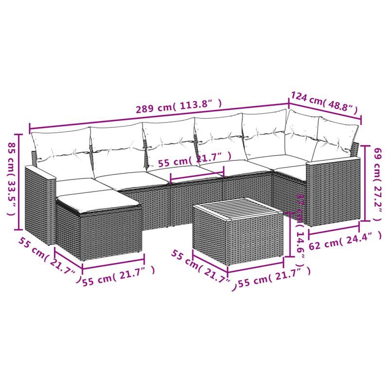 Casa si Gradina - Gradina si terasa - Mobilier exterior - Seturi mobila gradina - Set mobilier de gradina cu perne, 8 piese, negru, poliratan - Infinity.ro
