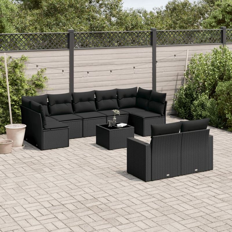 Casa si Gradina - Gradina si terasa - Mobilier exterior - Canapele si fotolii gradina - Set canapele de gradina cu perne, 10 piese, negru, poliratan - Infinity.ro