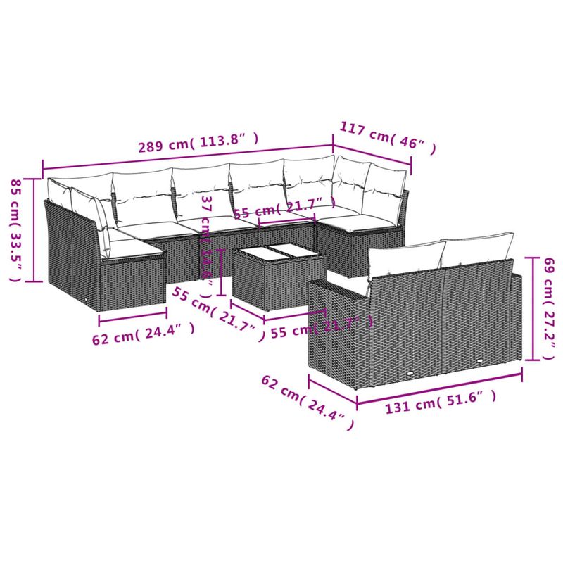 Casa si Gradina - Gradina si terasa - Mobilier exterior - Canapele si fotolii gradina - Set canapele de gradina cu perne, 10 piese, negru, poliratan - Infinity.ro