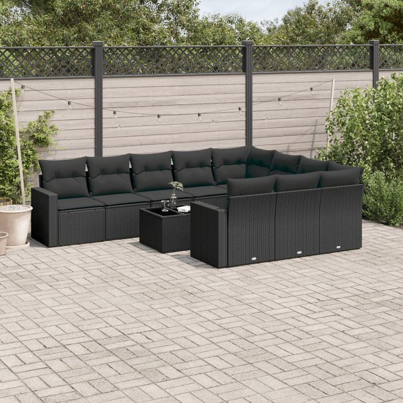 Casa si Gradina - Gradina si terasa - Mobilier exterior - Canapele si fotolii gradina - Set canapele de gradina cu perne, 11 piese, negru, poliratan - Infinity.ro