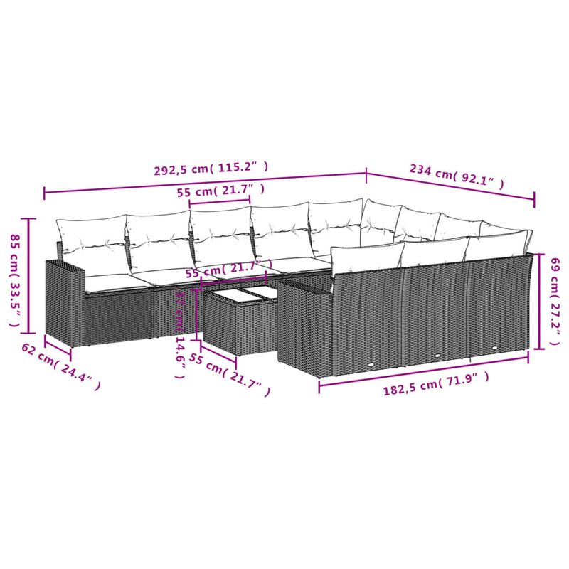 Casa si Gradina - Gradina si terasa - Mobilier exterior - Canapele si fotolii gradina - Set canapele de gradina cu perne, 11 piese, negru, poliratan - Infinity.ro