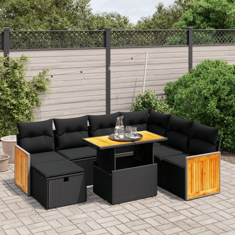 Casa si Gradina - Gradina si terasa - Mobilier exterior - Seturi mobila gradina - Set mobilier de gradina cu perne, 8 piese, negru, poliratan - Infinity.ro