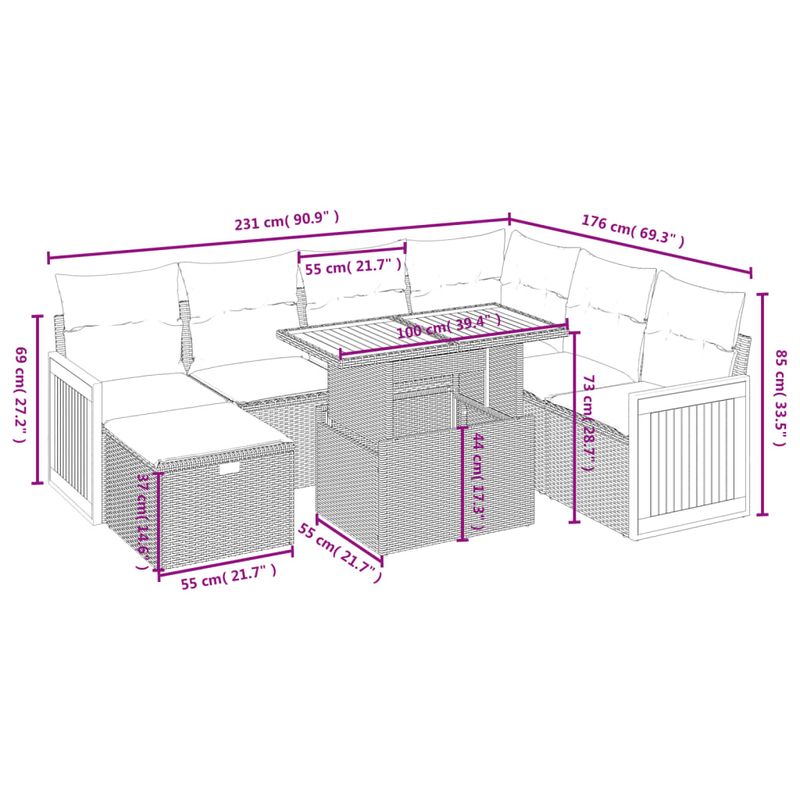 Casa si Gradina - Gradina si terasa - Mobilier exterior - Seturi mobila gradina - Set mobilier de gradina cu perne, 8 piese, negru, poliratan - Infinity.ro