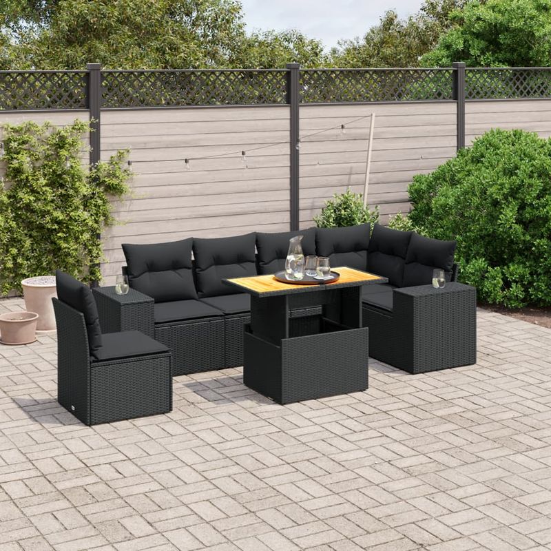 Casa si Gradina - Gradina si terasa - Mobilier exterior - Seturi mobila gradina - Set canapele de gradina cu perne, 7 piese, negru, poliratan - Infinity.ro