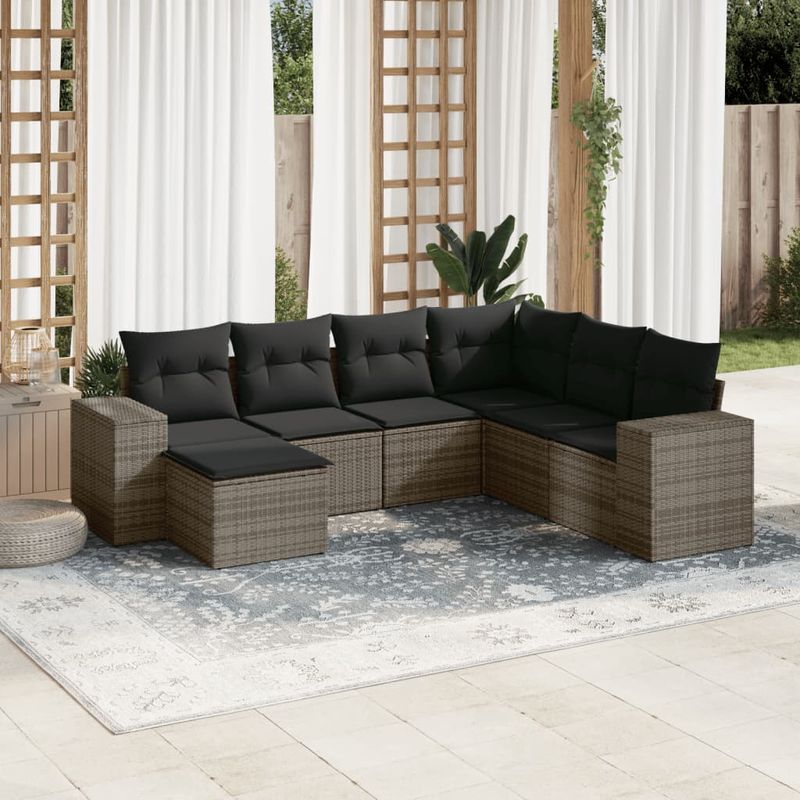 Casa si Gradina - Gradina si terasa - Mobilier exterior - Seturi mobila gradina - Set canapele de gradina, 7 piese, cu perne, gri, poliratan - Infinity.ro